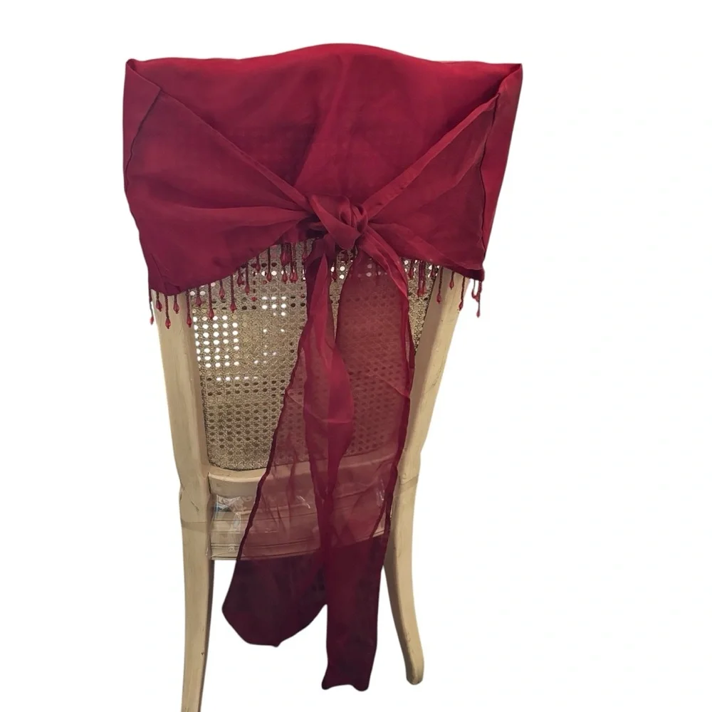 4 Red chair toppers organza bows with beaded fringe NWOT